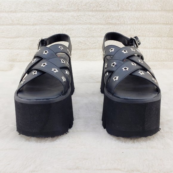 Demonia Black Platform Sandals with Star Accents - Picture 10 of 12